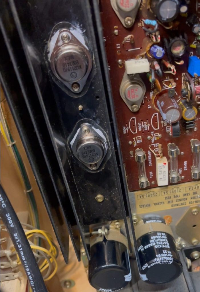 Power Amplifiers #1 repaired inside Yamaha RA200 cabinet.