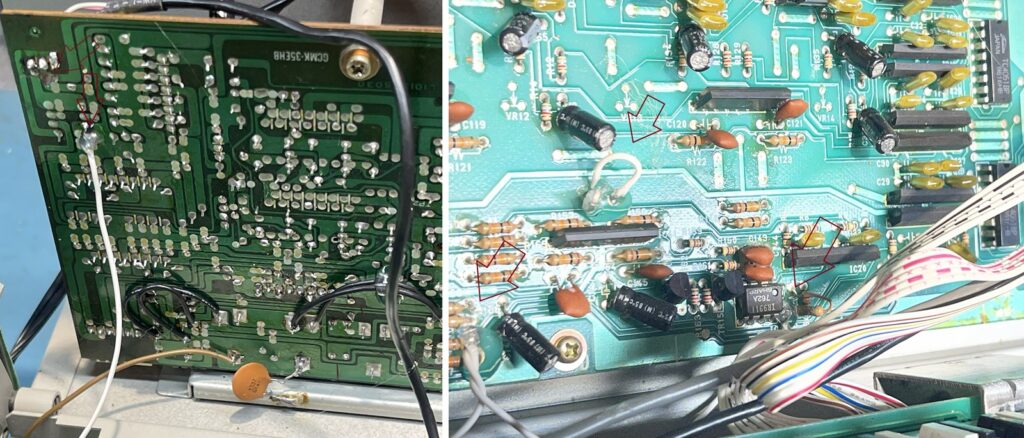 Circuit imprimé modifié sur un synthétiseur Akai AX73